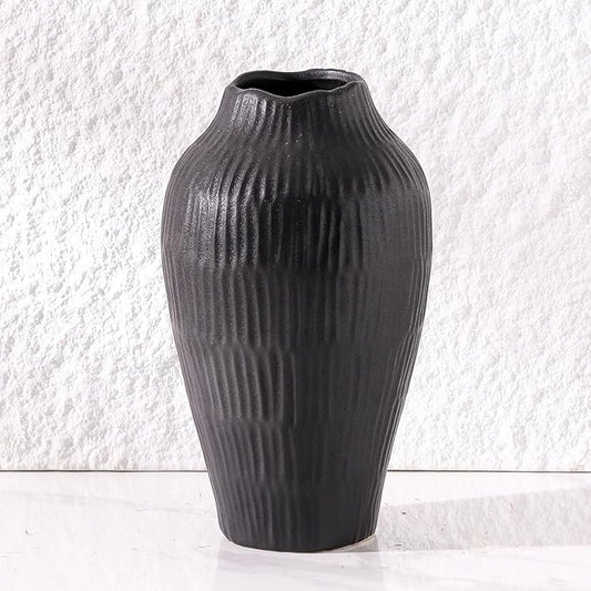 Elegant Black Ceramic Vase - Modern Minimalist Home Decor Vase, Centerpiece for Living Room, Dining Table, Office - 11.6 Inches Tall, Handcrafted Pottery for Farmhouse, Boho, Contemporary Style-VerdiqueGarden