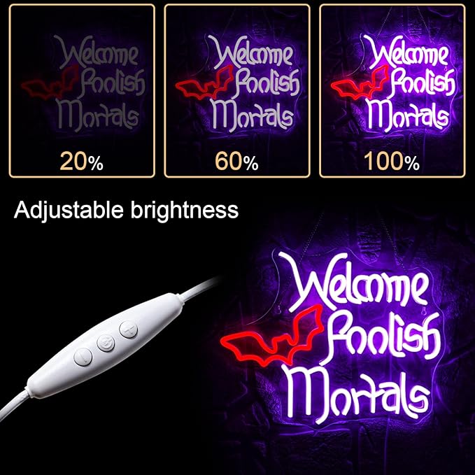 Welcome Foolish Mortals Neon Sign Halloween LED Neon Signs for Wall Decor Halloween Neon Light USB Light Up Sign for Halloween Decor Halloween Party Decoration,Door,Windows,Bar,Man Cave-VerdiqueGarden