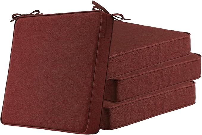 Sunbrella Square Corner Seat Cushions, 19" x 19" x 3", Set of 4, Indoor Outdoor Water Repellent Universal Chair Pads with Ties for Patio Furniture, Garden Dining Chairs, Spectrum Brick-VerdiqueGarden