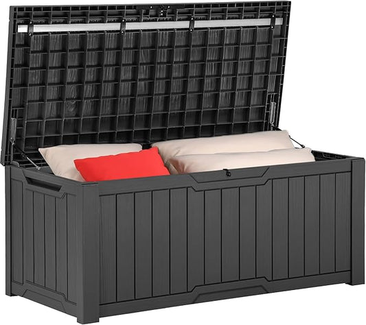 YITAHOME 120 Gallon Outdoor Storage Deck Box, Large Resin Patio Storage for Outdoor Pillows, Garden Tools and Pool Supplies, Waterproof, Lockable, (Dark Grey)-VerdiqueGarden