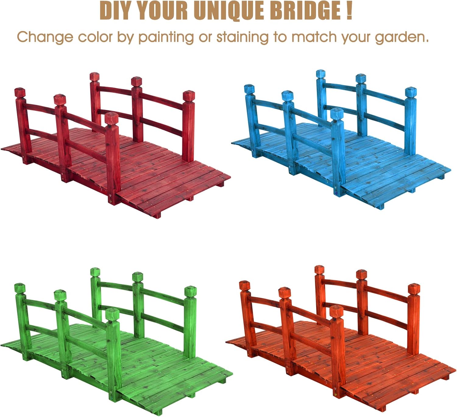 Giantex 5 FT Wooden Garden Bridge, Classic Wood Arc Footbridge with Railings, 400 lbs Capacity, Decorative Pond Bridge for Outdoor Garden Yard Backyard Creek Farm (Natural)-VerdiqueGarden