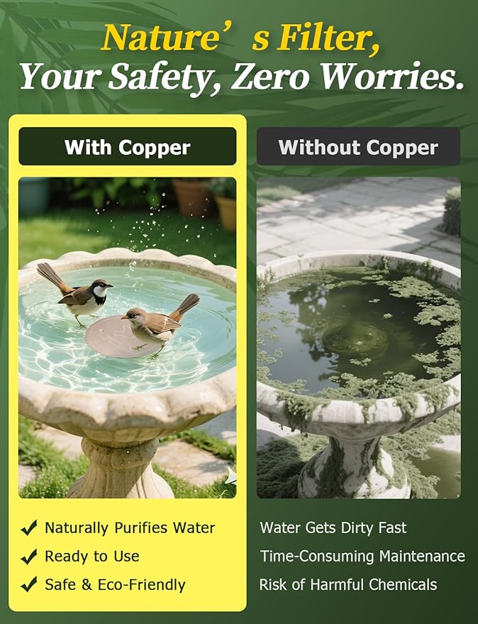 Mellbree 3-Pack Bird Bath Copper Disk, 0.6mm Reinforced 99.99% Pure Copper Cleaning Disk with Triple-Point Support for Physical Safe Clean Water All-Season-VerdiqueGarden