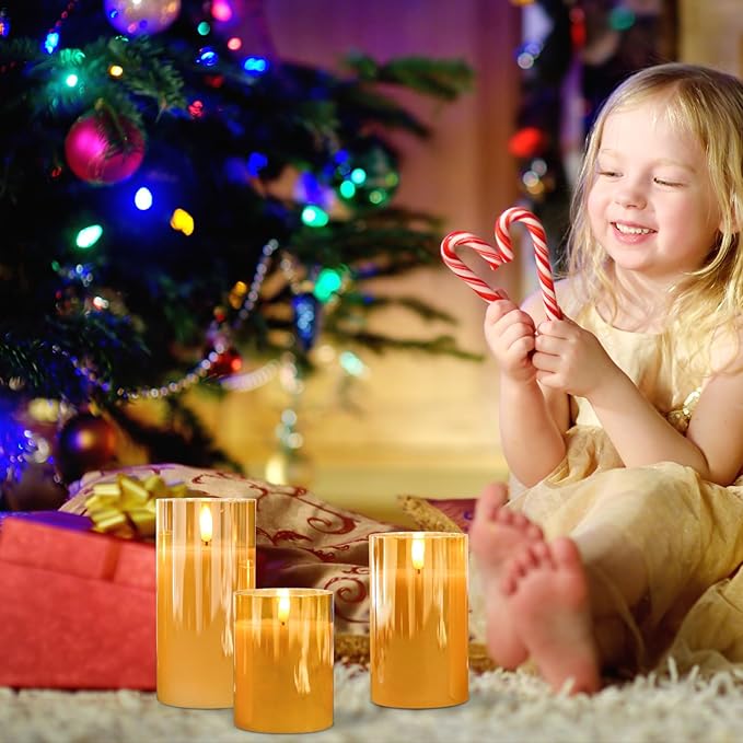 Rechargeable Candles Flickering with Remote, Rechargeable Flameless Candles with Timer, LED Candles Battery Operated with 3D Wick and Charging Cable for Valentine's Day Home Decor(Gold)-VerdiqueGarden