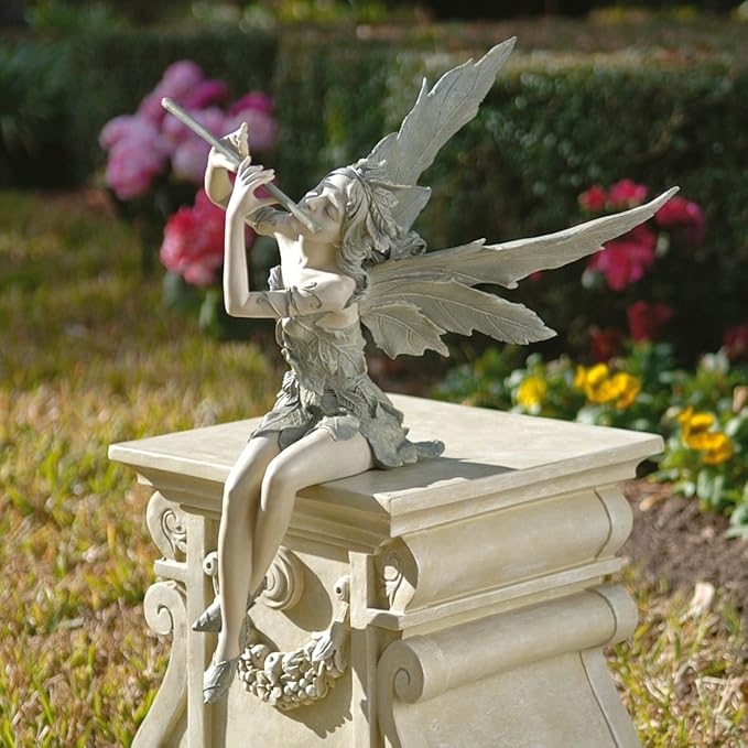 Design Toscano CL95276 Fairy of The West Wind Sitting Garden Statue, 19 Inch, Set of Two, Two Tone Stone-VerdiqueGarden