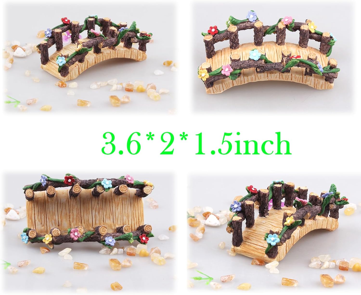 Kai Dream Miniature Fairy Garden Accessories Set, 4 Piece Resin Decorative Landscape Kit with Arch, Bridge, Bed and Slide, Floral Garden Ornaments-VerdiqueGarden