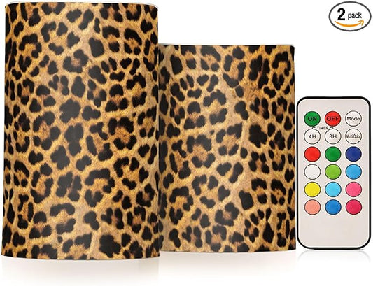 Flickering Flameless Candles, Leopard Texture LED Candles with Remote Timer, Set of 2 Battery Operated Candle for Valentine Wedding Birthday-VerdiqueGarden