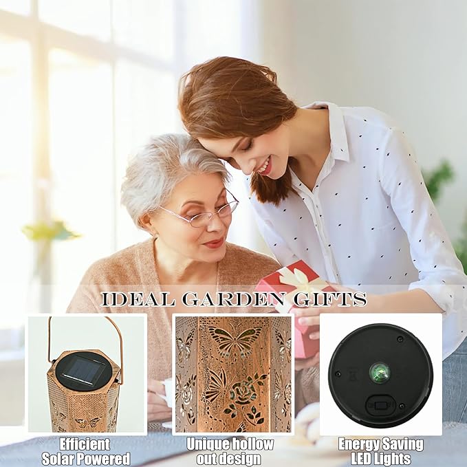 2 Pack Butterfly Solar Lanterns Outdoor Waterproof - Birthday Gifts for Women, Mom, Butterflies Solar Lights Outdoor Hanging Garden Decor for Outside, Patio, Outdoor, Yard, Lawn, Balcony-VerdiqueGarden