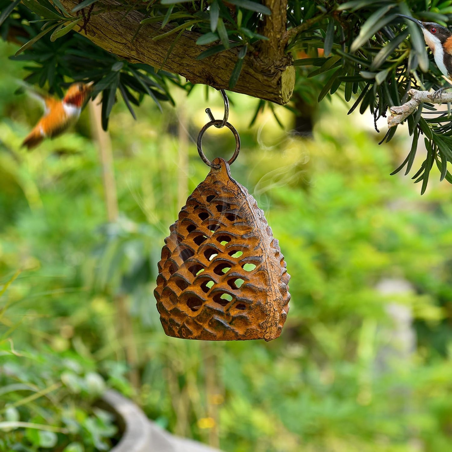 Sungmor Cast Iron Pinecone Candle Holder - Tabletop Decorative Tealight Lantern, Rustic Style Hanging Home Garden Decor, Vintage Stand for Votive or Flameless Candles-VerdiqueGarden
