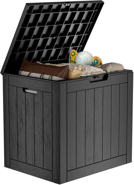 30 Gallon Resin Deck Box,Lockable Outdoor Storage Box for Patio Cushions Storage Furniture,Garden Tools,Pool Supplies, Weatherproof and UV Resistant- Black-VerdiqueGarden