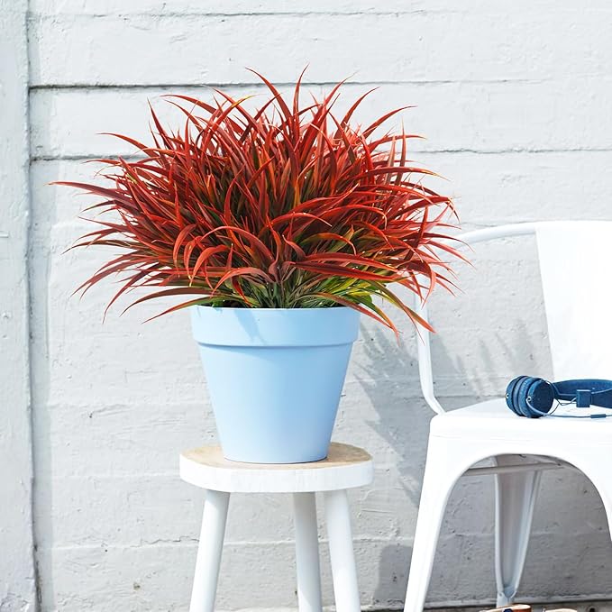 Uieke 28 Bundles Artificial Outdoor Plants UV Resistant Fake Grass Plants Faux Plastic Plants Greenery Shrubs for Home Garden Pathway Window Box Front Porch Cemetery Fall Decor, Autumn Red-VerdiqueGarden