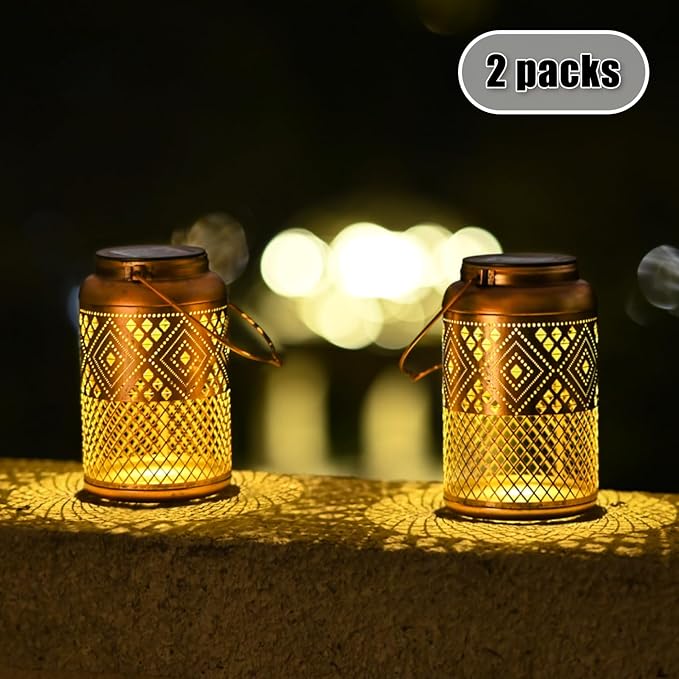 2 Pack Solar Lanterns Outdoor Waterproof - Birthday Gifts for Women, Men, Mom, Solar Lights Outdoor Hanging Garden Decor for Outside, Patio, Outdoor, Yard, Lawn, Balcony Modern-VerdiqueGarden