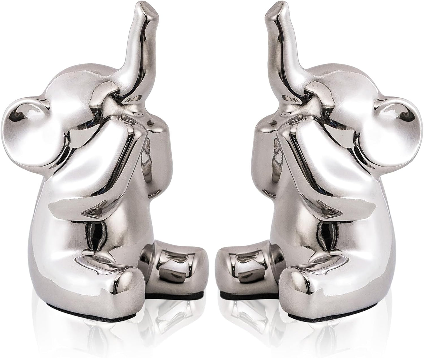 Loving Pair of Small Silver Elephant Statues Silver Home Decor Modern Boho Style Figurine Decorative Ornaments for Living Room, Bedroom, Office Desktop, Cabinets, Shelf-VerdiqueGarden