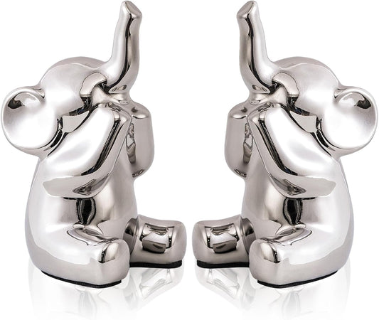 Loving Pair of Small Silver Elephant Statues Silver Home Decor Modern Boho Style Figurine Decorative Ornaments for Living Room, Bedroom, Office Desktop, Cabinets, Shelf-VerdiqueGarden