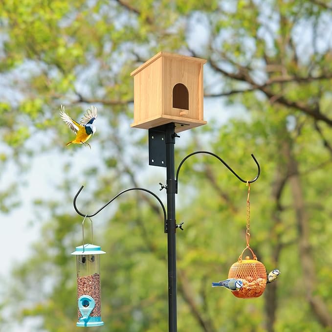 ERYTLLY Bird House Pole 80 Inch Bird Feeder Pole with Squirrel Baffle and 2 Hooks - Heavy Duty Bluebird Feeder Support Rod Stand Set for Outside, Yard, Garden-VerdiqueGarden