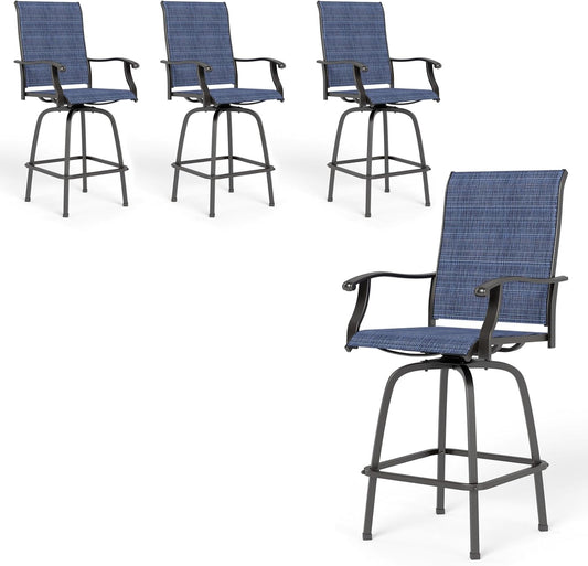 PHI VILLA Outdoor Swivel Bar Stools Set of 4, Bar Height Patio Stools & Chairs with All Weather Textilene Sling Fabric, 30 Inch High Top Tall Bar Chairs for Outside Balcony & Porch, Blue-VerdiqueGarden