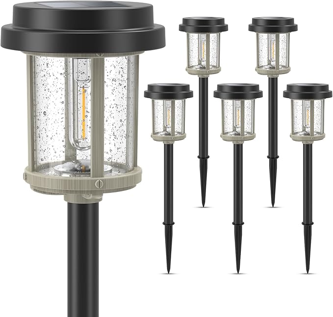 XMCOSY+ Solar Pathway Lights, 20 LM Bright Solar Light Outdoor, Waterproof Seed Glass & Metal Solar Powered Garden Lights, Outside Solar Lights for Yard Lawn Landscape Walkway(Black & Grey)-VerdiqueGarden