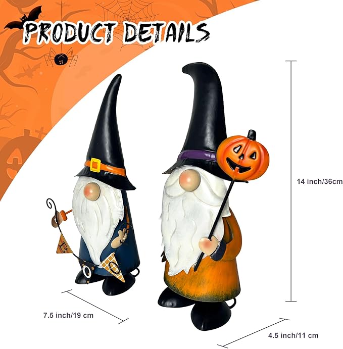 HONGLAND Cute Gnomes Decorations -14 Inch Fall Metal Gnomes Thanksgiving Day Decor - Elf Dwarf Gnomes Figurines - Gnome Decorations for Indoor Outdoor Home Decor-VerdiqueGarden