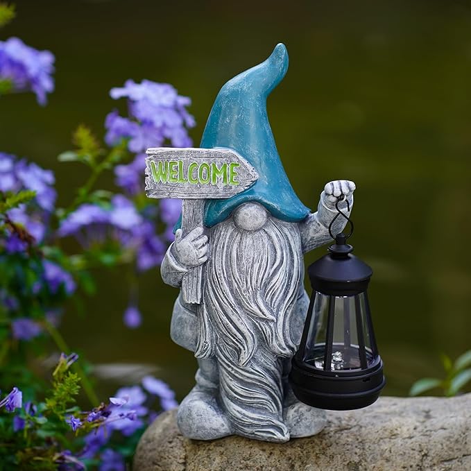 Welcome Gnomes with Solar Lantern - Garden Gnomes with Solar Lights, for Mom or Women, Housewarming Gnome Decorations-VerdiqueGarden