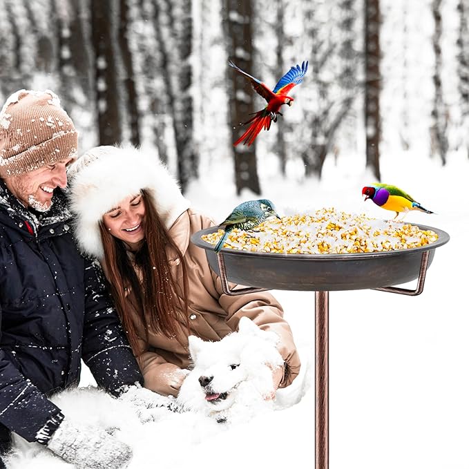 Metal Bird Bath for Outside Garden Birdbath Bowl, 36.2" Height Freestanding Bird Feeders for Outdoors with 4 Prongs Base Stake, Standing Birdfeeders for Yard Lawn Decor (Retro Copper)-VerdiqueGarden