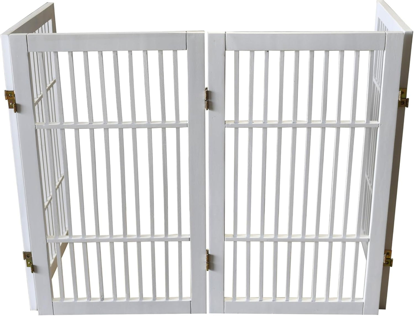 Pet Dog Gate Strong and Durable Freestanding Folding Acacia Hardwood Portable Wooden Fence Indoors or Outdoors by Urnporium (White Pet Gate, 4 Panel 30" Tall)-VerdiqueGarden