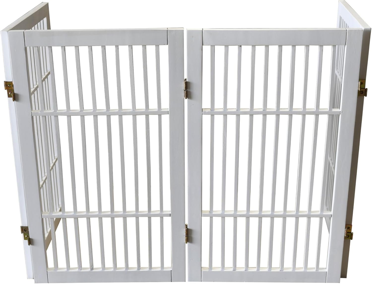 Pet Dog Gate Strong and Durable Freestanding Folding Acacia Hardwood Portable Wooden Fence Indoors or Outdoors by Urnporium (White Pet Gate, 4 Panel 30" Tall)-VerdiqueGarden