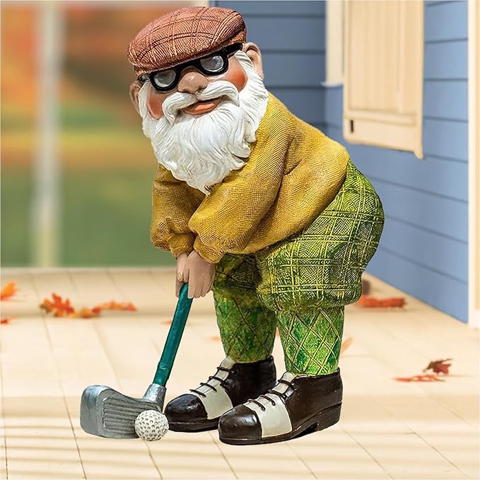 Elenon Funny Garden Golf Gnome Outdoor Statue Decorative, Adorable Flower Bed Decor Golfing Gnome Statue, Yard Patio Art Decor Dwarf Sculptures Table Ornament-VerdiqueGarden