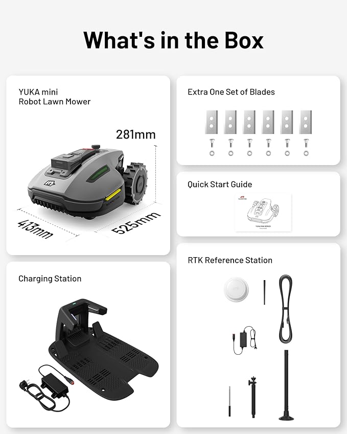 YUKA Mini 700H Robot Lawn Mower, Reception 0.17 Acre, Max.0.27 Acre, Ultrasense AI Vision+ RTK Positioning, Auto Mapping, App Control, 50% Slope, Cutting Height 2''~3.5'', 15 Mowing Zones-VerdiqueGarden
