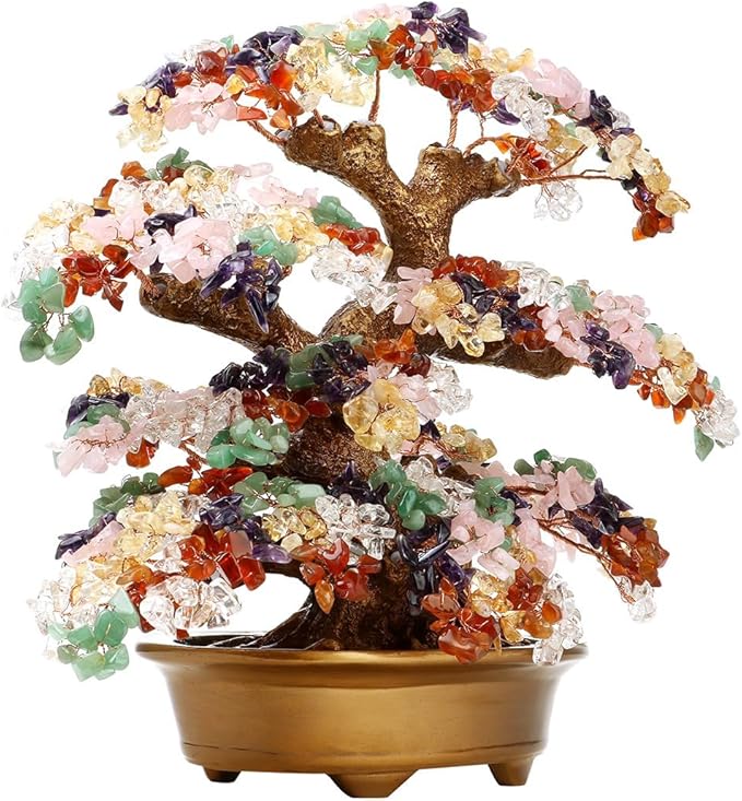 Feng Shui Money Tree Large Pine Tree Style Crystal Quartz Lucky Tree Gem Tree for Office Home Feng Shui Decoration for Wealth/Fortune and Luck (Multicolored)-VerdiqueGarden
