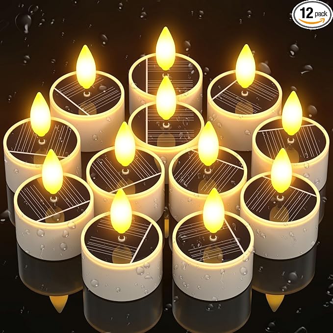PChero 12 Pack Solar Tea Lights Outdoor Waterproof, Small Solar Lights with Dusk to Dawn Sensor, LED Tealight Candles for Lantern Garden Camping Outside Patio Home Decor,1.5" x 2.1"-VerdiqueGarden