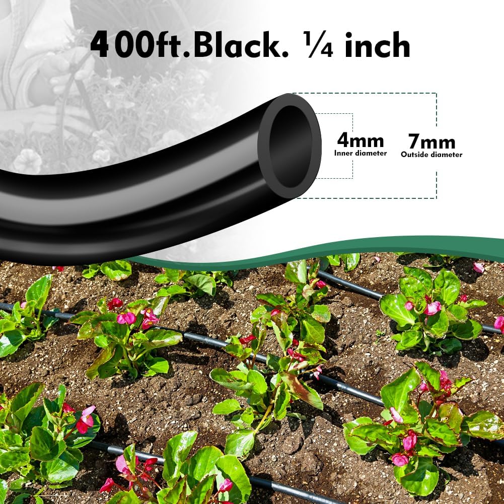Bonviee 400ft 1/4 inch Drip Irrigation Tubing, Drip Irrigation Hose, Garden Watering Tube Line for Garden Watering System-VerdiqueGarden