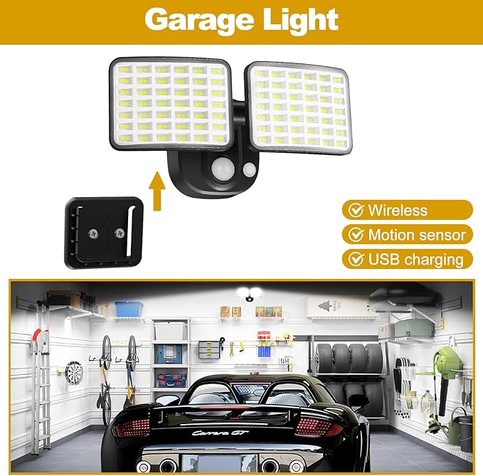 Rechargeable Battery Operated Motion Lights 2500LM & 4000LM Motion Sensor Security Lights(1-3 Months Endurance) USB Charging LED Flood Lights Outdoor for Garage Yard Entryways Patio Garden-VerdiqueGarden