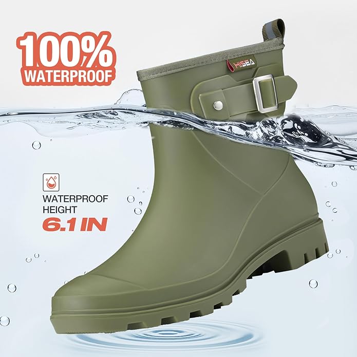 HISEA Women's Ankle Rain Boots Waterproof, Fashion Short Garden Shoes Anti-slip for Women with Comfortable Insole-VerdiqueGarden