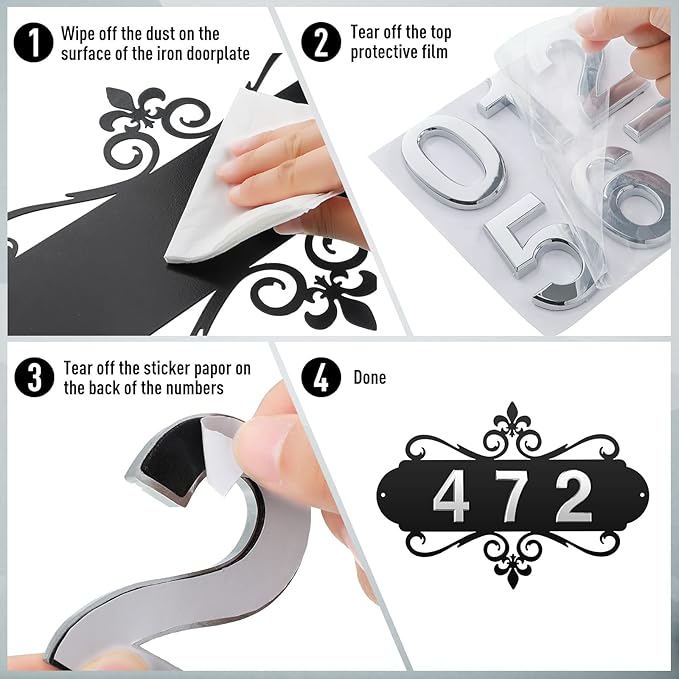 House Address Plaques Metal Address Sign Outside House Number Mailbox Number Sign for House Home Hotel Office Garden Decorative Wall Plaque(13.8 inch,Delicate Style)-VerdiqueGarden