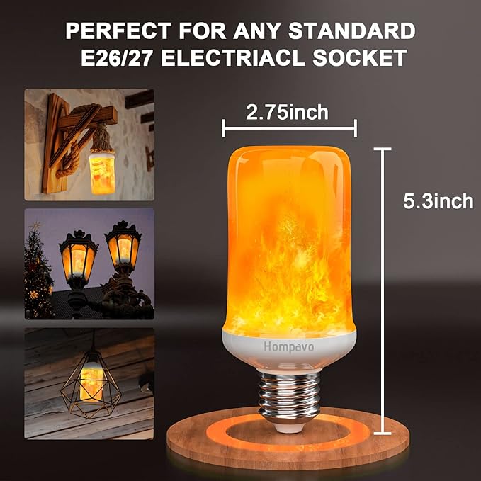 Hompavo 【Upgraded】 LED Flame Light Bulbs, 4 Modes Flickering Light Bulbs with Upside Down Effect, E26/E27 Base Flame Bulb for Halloween, Christmas,Indoor and Outdoor Decoration (White-4 Pack)-VerdiqueGarden