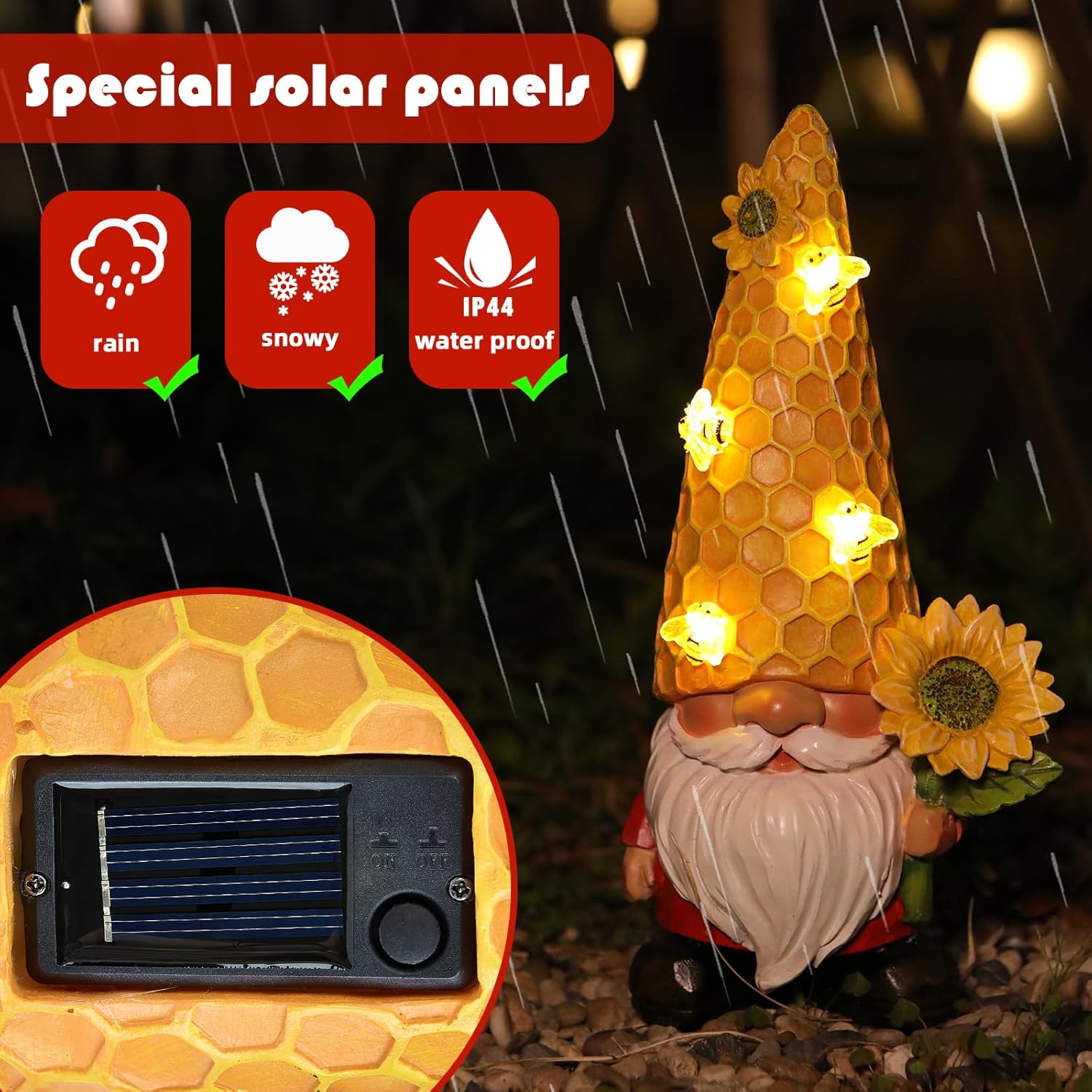 Solar Gnome Garden Decor Outdoor Statue - Gnome Sunflower LED Waterproof Sculptures Lights, Gnome Pond/Yard Statues Outside Decoration, Home, Lawn, Patio, Resin Animal Ornament, Women/Gardening Gift-VerdiqueGarden