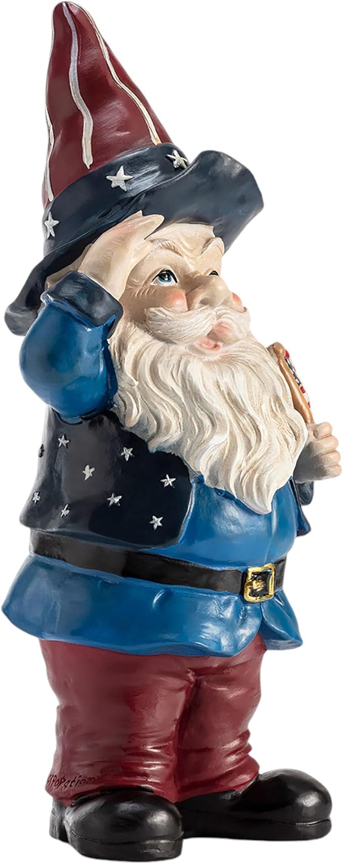 Alpine Corporation 12" Tall Outdoor Patriotic Garden Gnome Saluting Yard Statue Decoration-VerdiqueGarden
