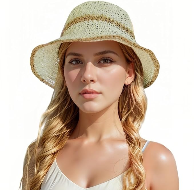Floppy Big Beach Straw Hats for Women Foldable Summer Wide Brim Packable Sun Hat Womens Travel Straw Fedora Hat-VerdiqueGarden