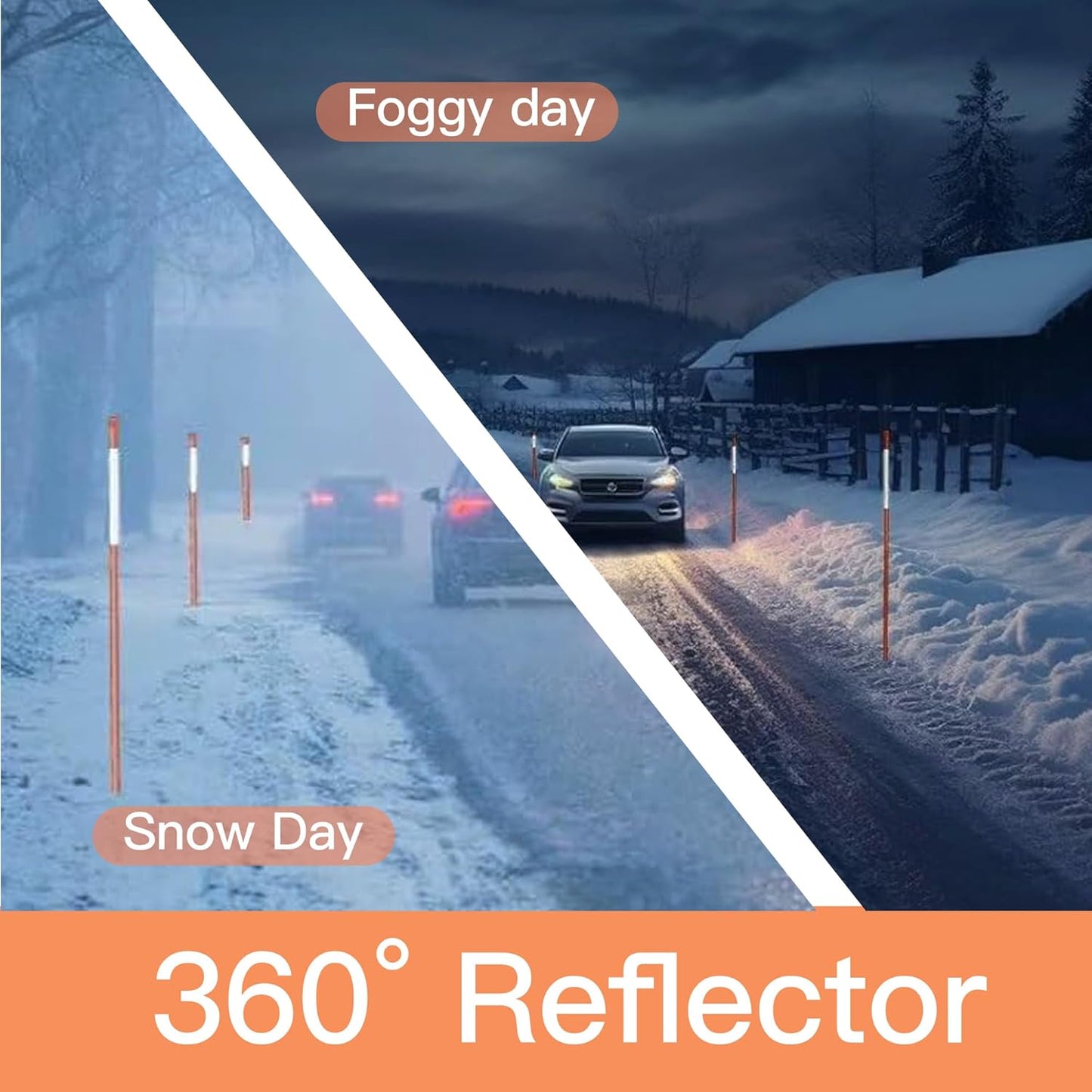 Driveway Markers 4 Feet 30pcs, 5/16 in Dia Snow Stakes with Reflective Tape, Highly Visible for Parking, Walkways, Snow Markers, 48 inch Dia Orange Fiberglass Driveway Reflectors with Steel Drill Bit-VerdiqueGarden