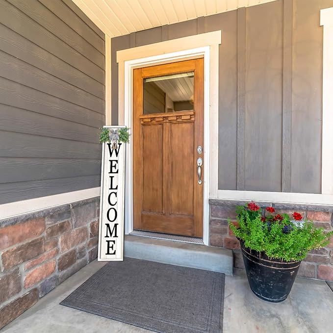 Welcome Sign for Front porch Standing 45"X9"Large Wood Frame Outdoor Tall Welcome Signs Vertical Decor for Farmhouse Rustic Home Modern Outside Front Door Wall Decorations (White)-VerdiqueGarden