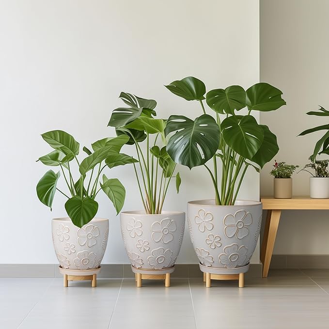 10 Inch Ceramic Planter Pot Large Plant Pot for Indoor Plants Outdoor Round Flower Pot with Drainage Hole and Saucer for Home Garden Decor White-VerdiqueGarden