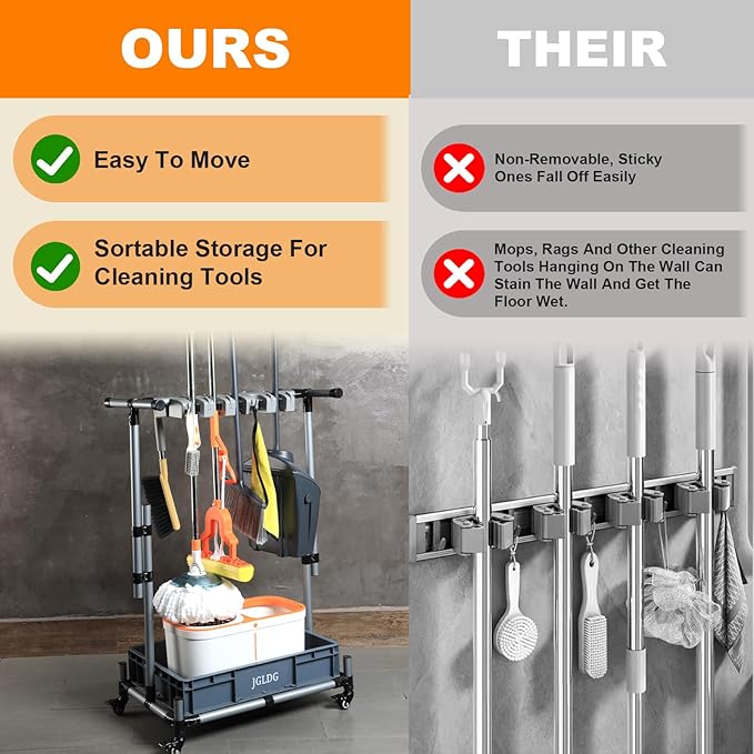 Freestanding Mobile Cleaning Tool Storage Rack, Mop and Broom Holder (M2)-VerdiqueGarden