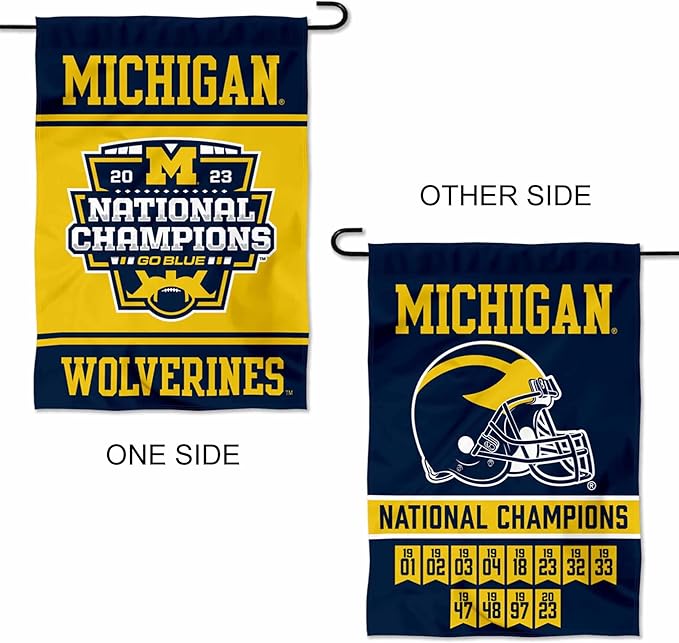 College Flags & Banners Co. Michigan Team University Wolverines 2023 and 12 Times 12x Football National Champions Garden Flag with Pole Stand Holder-VerdiqueGarden