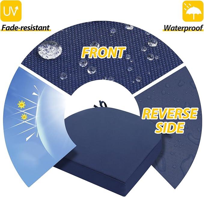 AAAAAcessories Outdoor Seat Cushions for Chairs, Waterproof, Fade-Resistant Patio Furniture Replacement Cushions, 17" x 16" x 2", Set of 2, Navy Blue-VerdiqueGarden