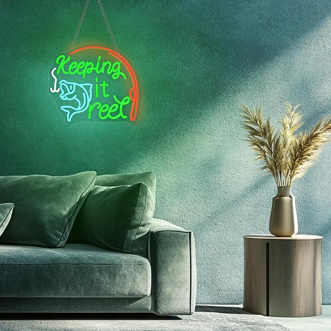 Keeping It Reel Neon Sign Fishing Themed LED Wall Decor for Man Caves, Tackle Shops & Lake Houses, USB-Powered Adjustable Brightness, Angler-Themed Decoration-VerdiqueGarden