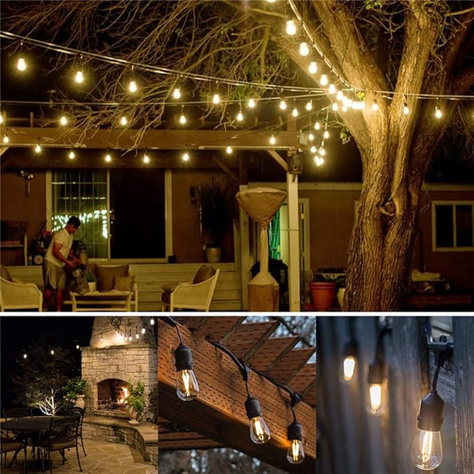 FRIDEKO HOME Waterproof Outdoor String Lights - 12Ft Commercial Grade Patio Lights Heavy Duty Light String Hanging Light Fixture with 11W S14 Bulbs for Deckyard Garden Porch Party Decor-VerdiqueGarden