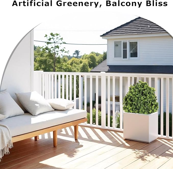 27“ Realistic Artificial Boxwood Topiary Trees Set of 2, Faux Boxwood Plants Outdoor UV-Resistant, No Maintenance Curb Appeal Fake Evergreen Bushes & Shrubs for Front Porch Outside Planter Decor-VerdiqueGarden