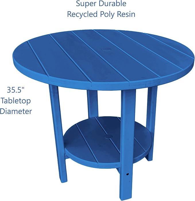 Phat Tommy Round Poly Resin Outdoor Patio Dining Table, All Weather Poly Patio Outdoor Furniture, Blue-VerdiqueGarden