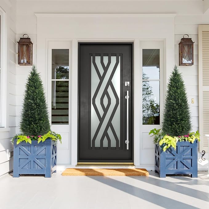 Two 4ft Artificial Plants Topairy Faux Cedar Trees for Outdoor Planters, 48IN Tall Fake Pine Bushes UV Resistant Large Potted Shrubs for Front Porch Décor-VerdiqueGarden