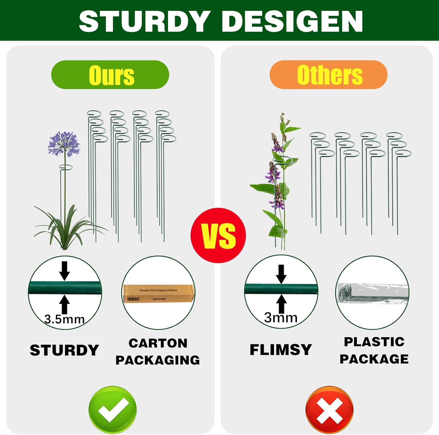 12 Pack 18 Inch Plant Support Stakes, Metal Single stemmed Flower Support Hoops，Garden Plant Stakes Plant Prop for Amaryllis Orchid Lily Rose Peony Tomatoes Gladiolus-VerdiqueGarden