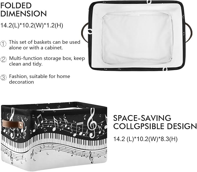 Black White Music Rectangular Storage Basket Organizer Bin Shelf Baskets For Clothes Gifts For Home Office Dorm-VerdiqueGarden